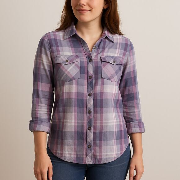 Outdoor Adventure Purple Pink Plaid Button-Up Shirt Ascend Size Small - Picture 1 of 6